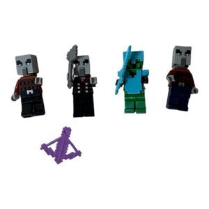 Set of Four Lego Minecraft Miniature Figures with Accessories.